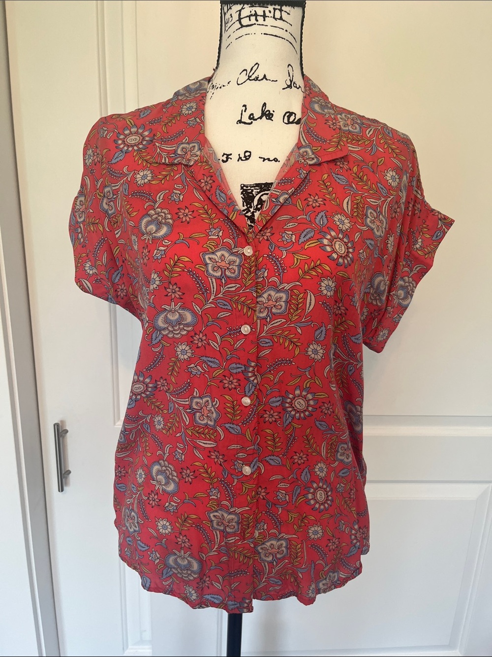Lucky Brand Coral Short-Sleeve Button-Up Blouse